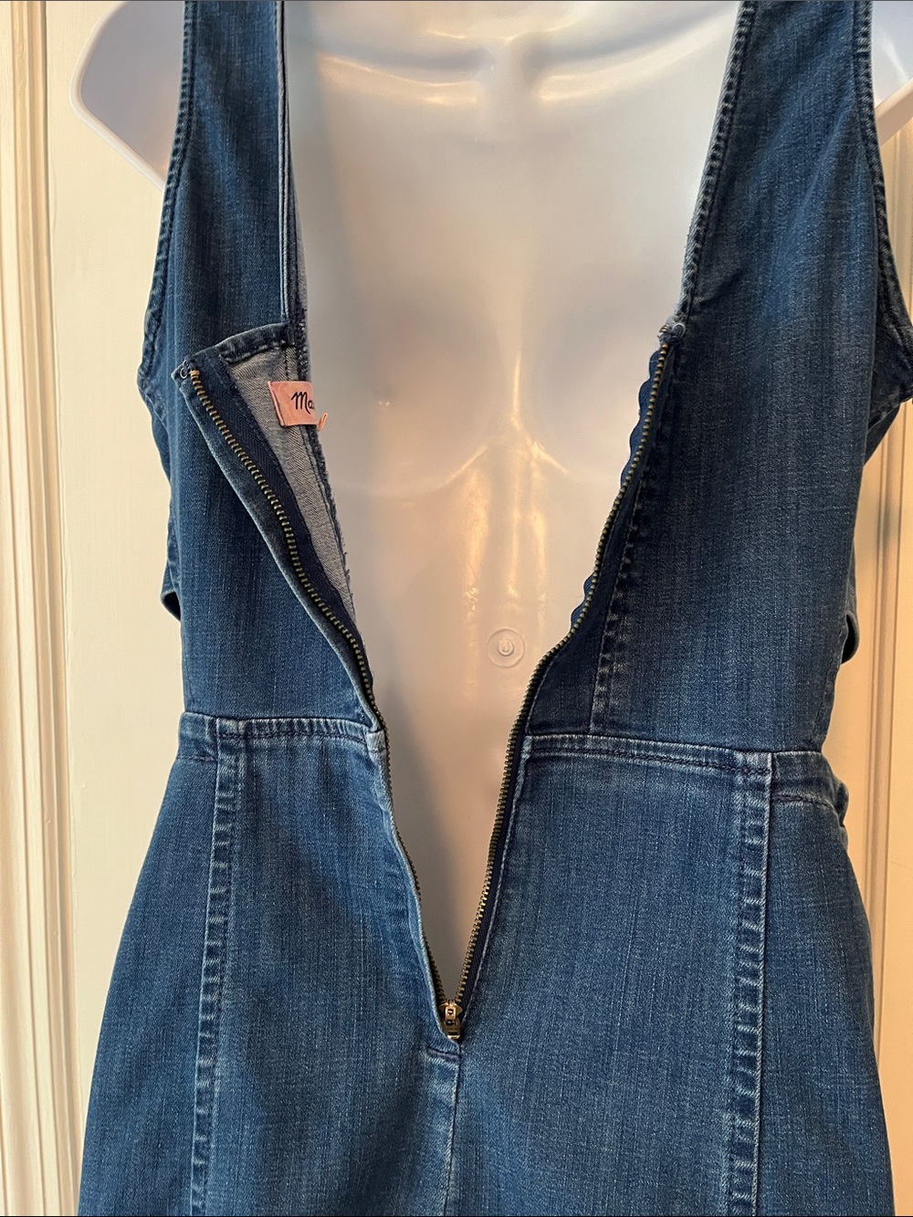 Madewell Denim Dress Cut Outs Sleeveless Women’s 6 Blue Pockets Coastal Cowgirl - Picture 10 of 17